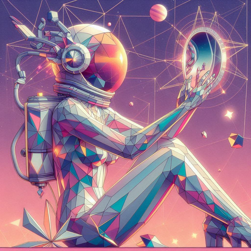 geometric low poly fractal 70s 80s sci-fi art hajime sorayam...