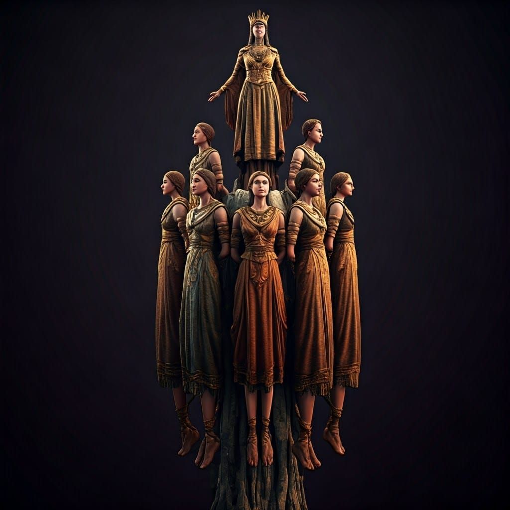 Regal Figures in Ancient Attire Suspended in Mid-Air, Inspir...