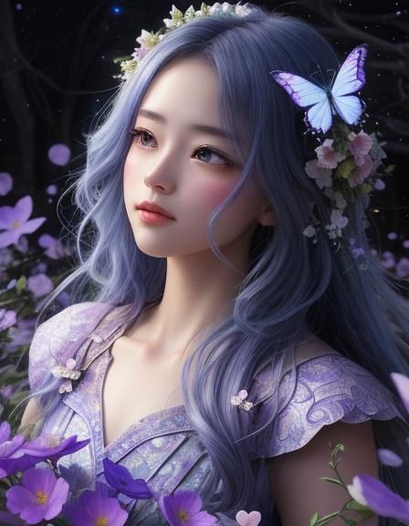 Spring Maiden Over Blooming Forest, Watercolor Fantasy