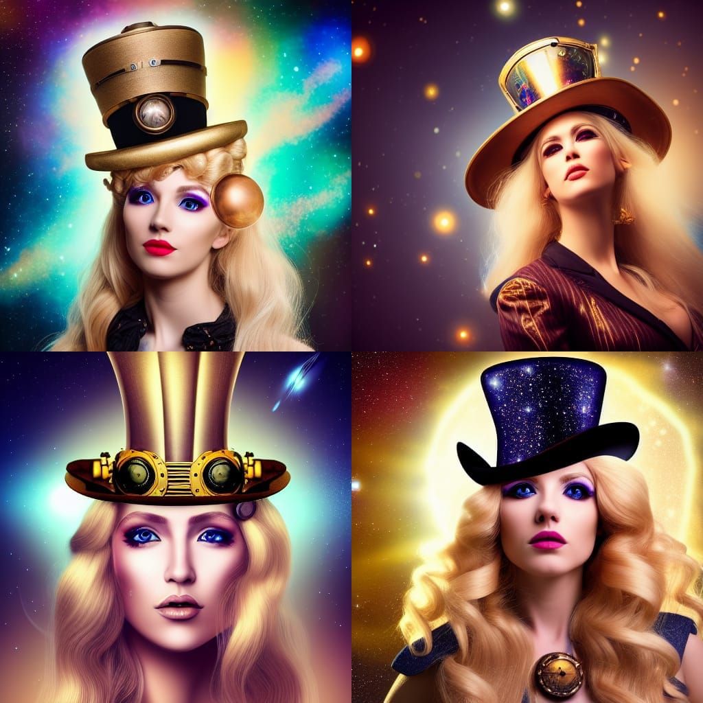 Portrait of a beautiful blonde hair woman, steampunk, galaxi...
