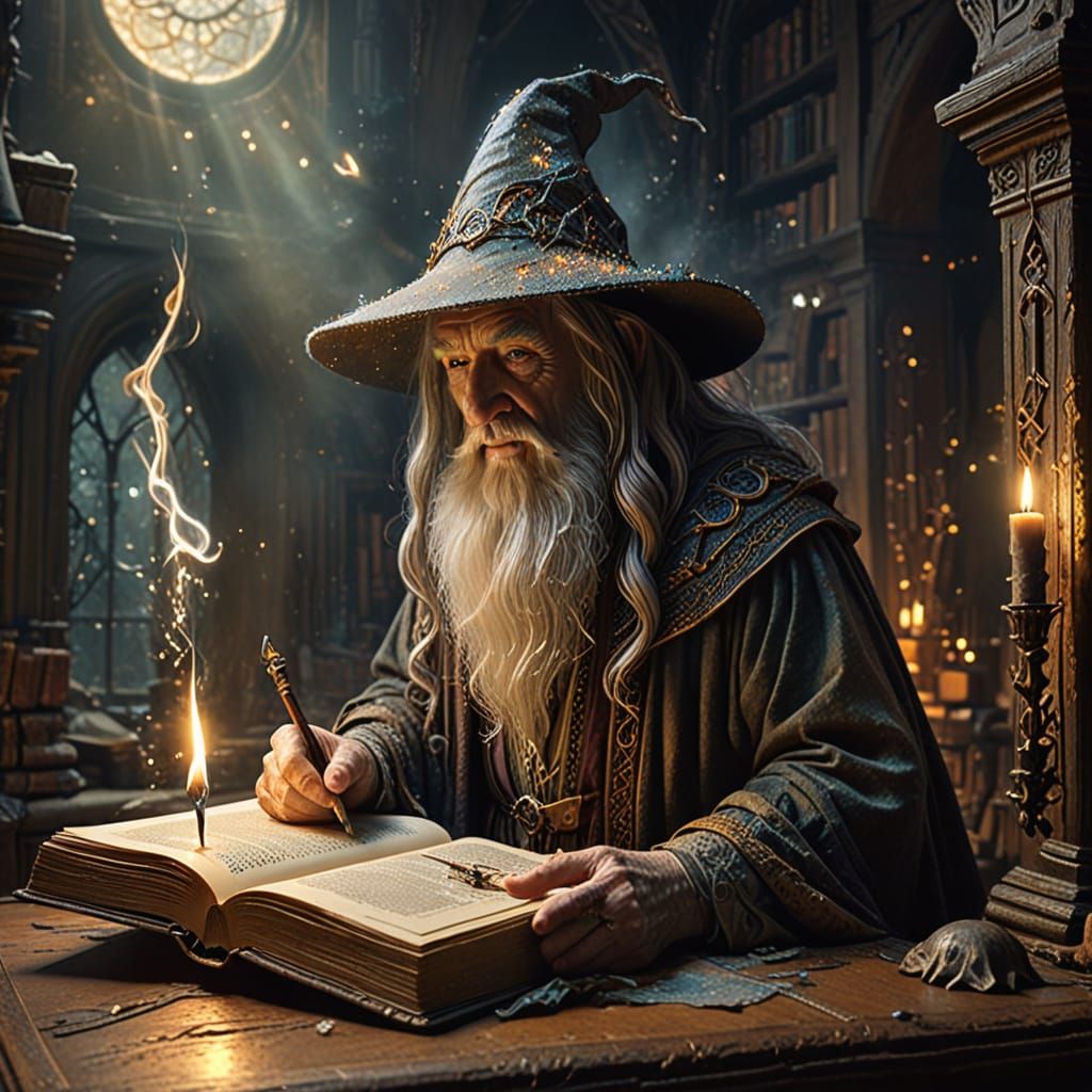 Gandalf leafs through his magical grimoire   by @Darkmina 