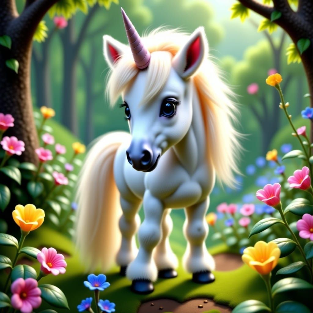 Adorable Baby Unicorn in a Magical Forest, hyperrealistic, hyperdetailed <lora:Real 3D Adorable:1.0> 