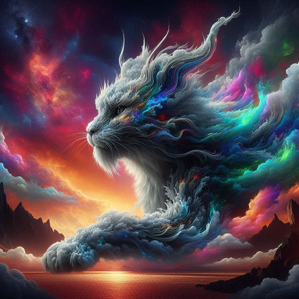 Cat-dragon made of smoke and ash