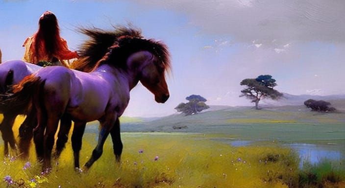 "Wild Horses" hyperdetailed epic moody atmospheric fantasy m...