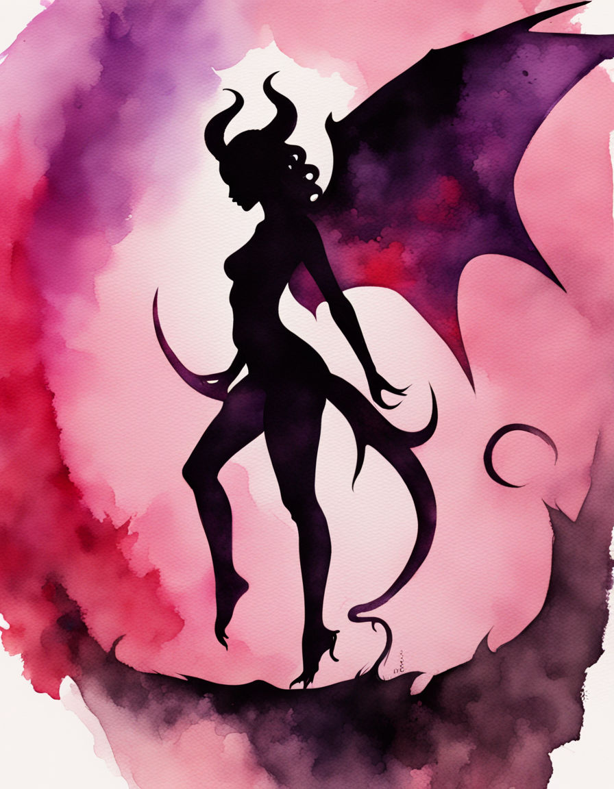 Ink Wash Painting Hopping Female Demon Silhouette