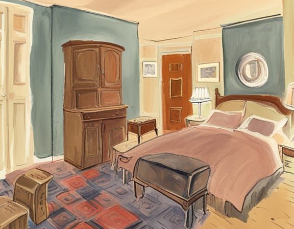 this picture in the style of charles addams in Gouache Style, Watercolor, Museum Epic Impressionist Maximalist Masterpie...