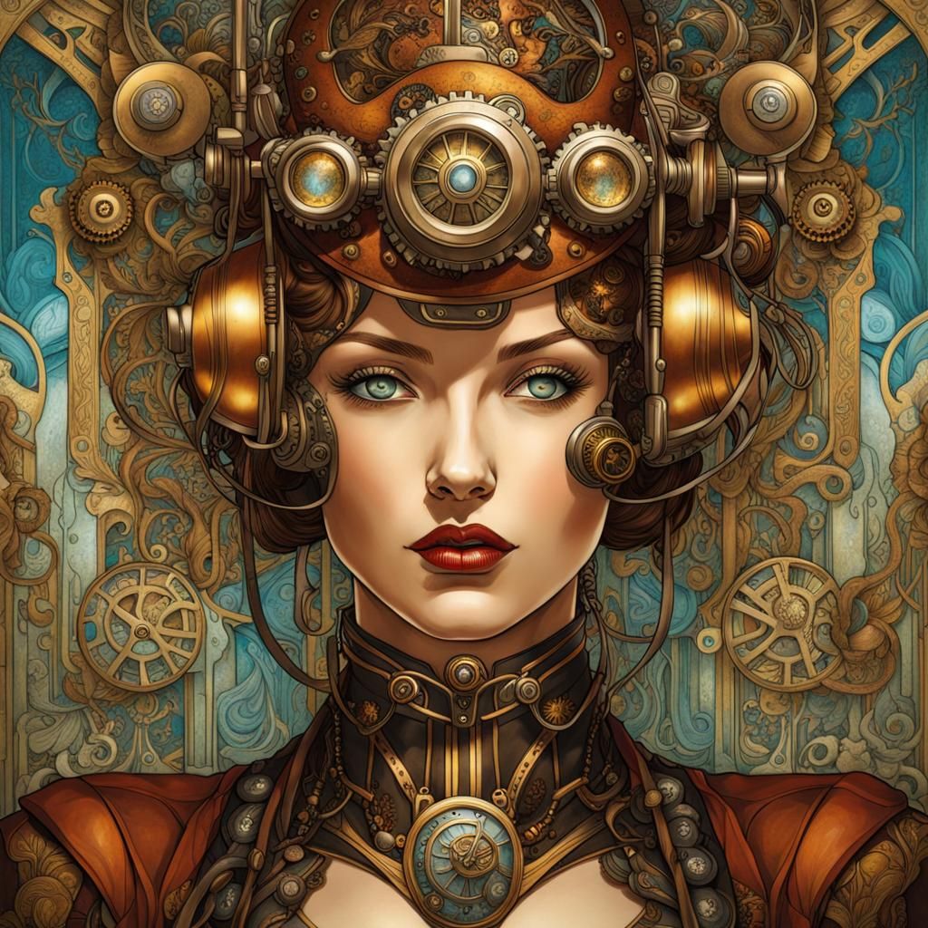 Female, steampunk cyborg. Face is human, most of the rest of...