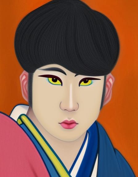 young asian male, large eyes, artist's painting, portrait, z...