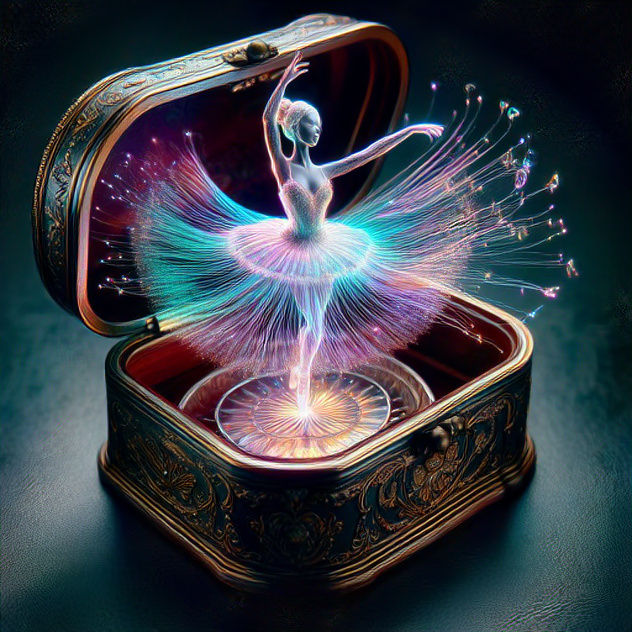 Holographic ballerina in music box