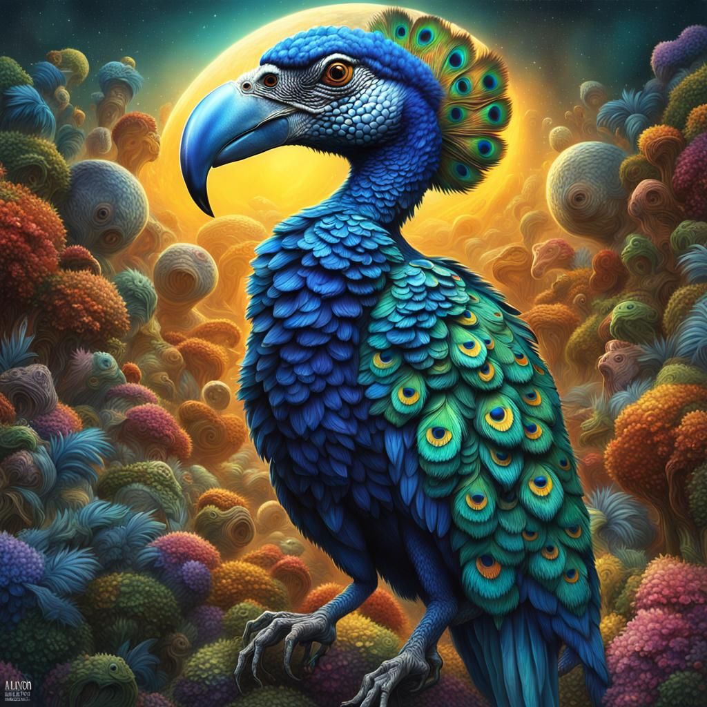 Otherworldly alien exoplanet, Ocellated-Turkey/ peacock/ mac...