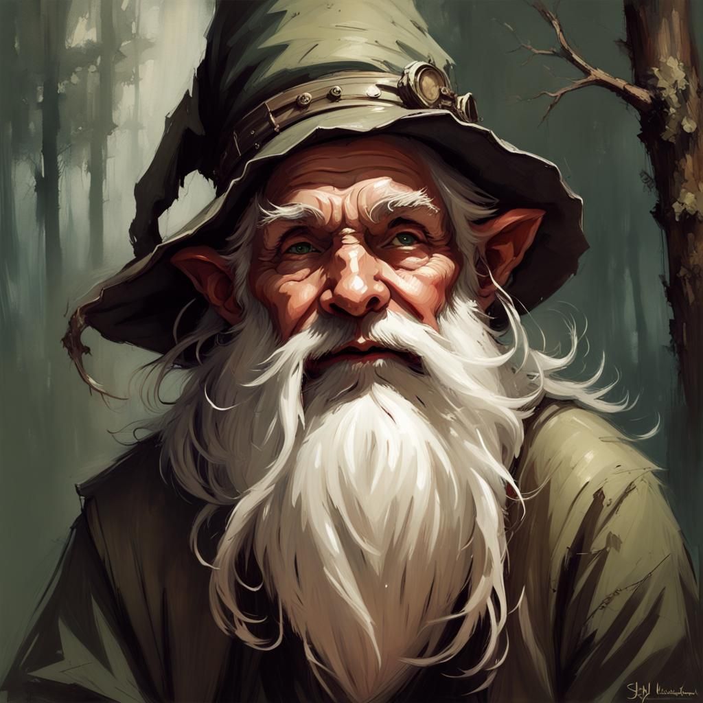 D&d character portrait :: old bearded forest gnome sorcerer :: style of ...