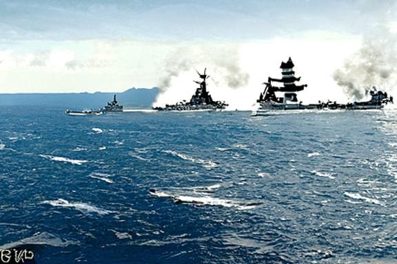 us battleship  vs  chinsese  destroyer battle sea
