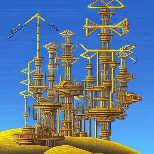 Fractal Oil Refinery in the style of Jean Girau