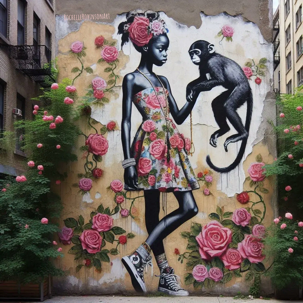 Girl And A Monkey - Street Art