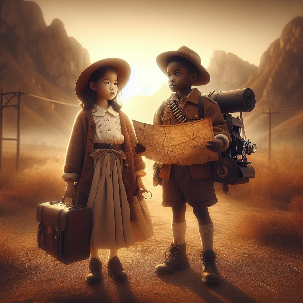Brother and sister embarking on a quest, captured within a l...