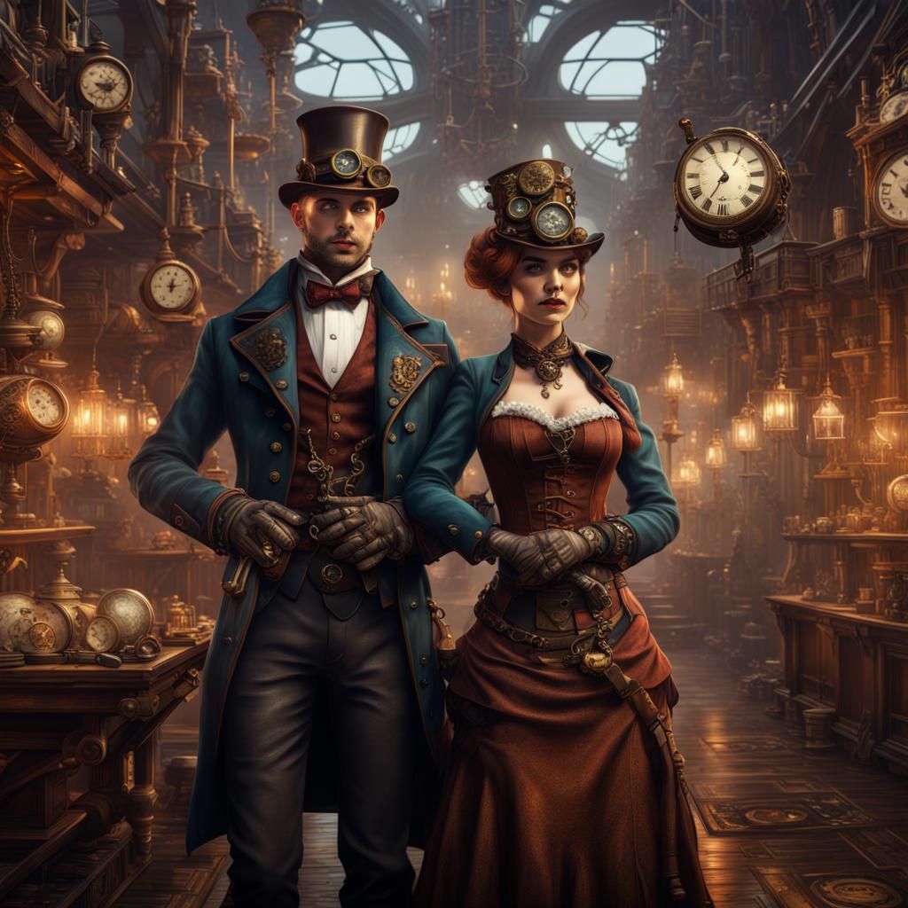 Steampunk couple - AI Generated Artwork - NightCafe Creator