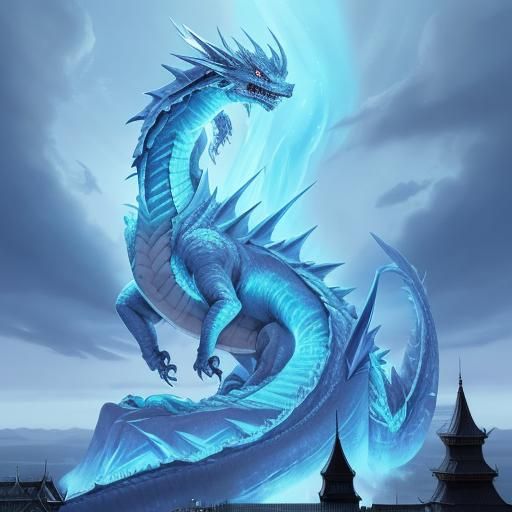 A large ice blue dragon wrapping around a tower - AI Generated Artwork ...