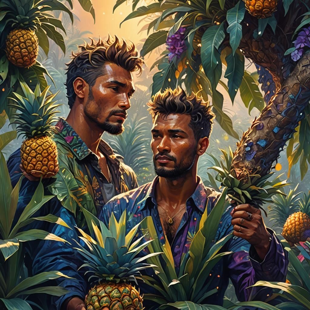 Man Picking Pineapple in Tropical Fantasy Art
