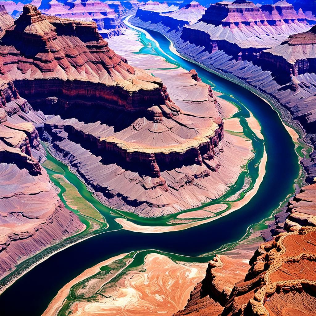 Colorado River winding through the Grand Canyon,  detailed