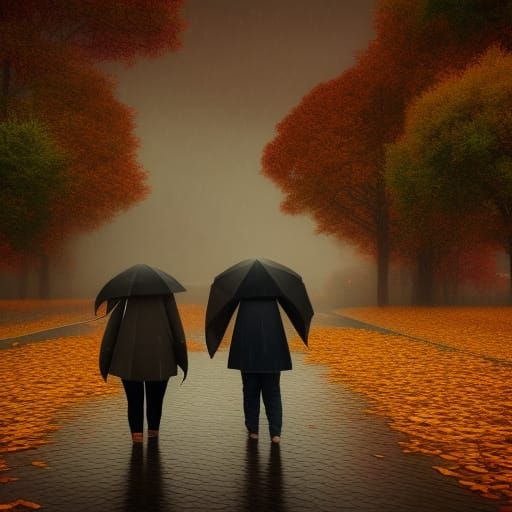 A couple walking in the autumn rain - AI Generated Artwork - NightCafe ...