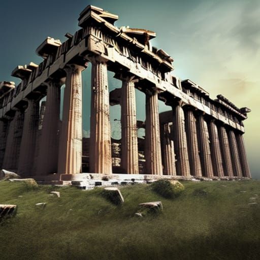 abandoned Parthenon ruins with vines