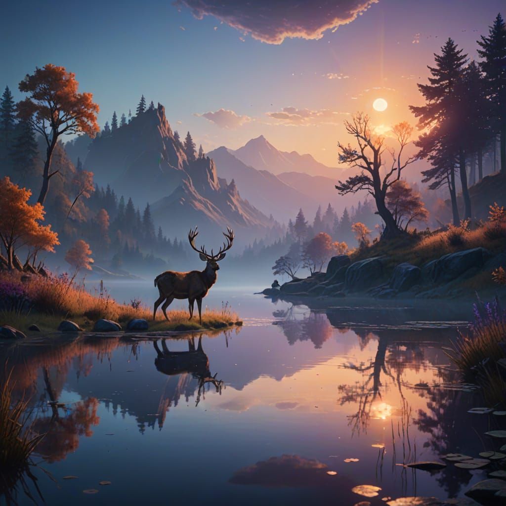 Magical lighting
Reflection
Smoke and mist
Rays of twilight
Lake
Landscape
Deer  by @JennaM