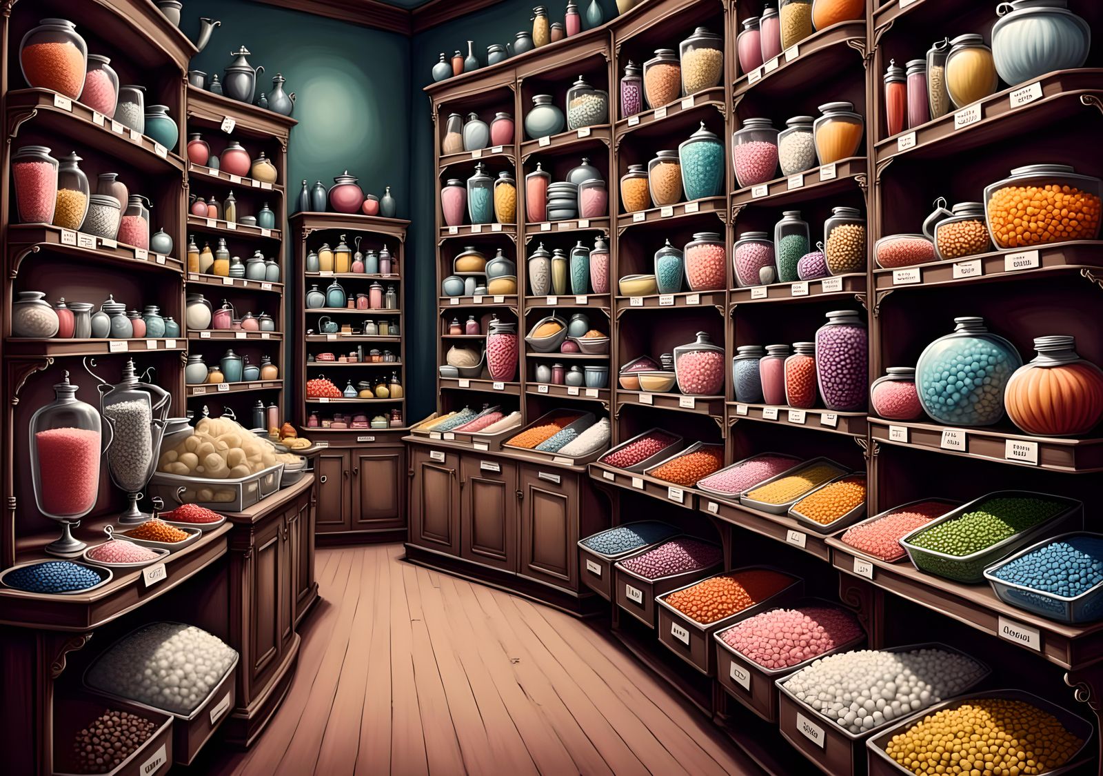 candy store,  <lora:Dark Whimsy Flux:1.0>