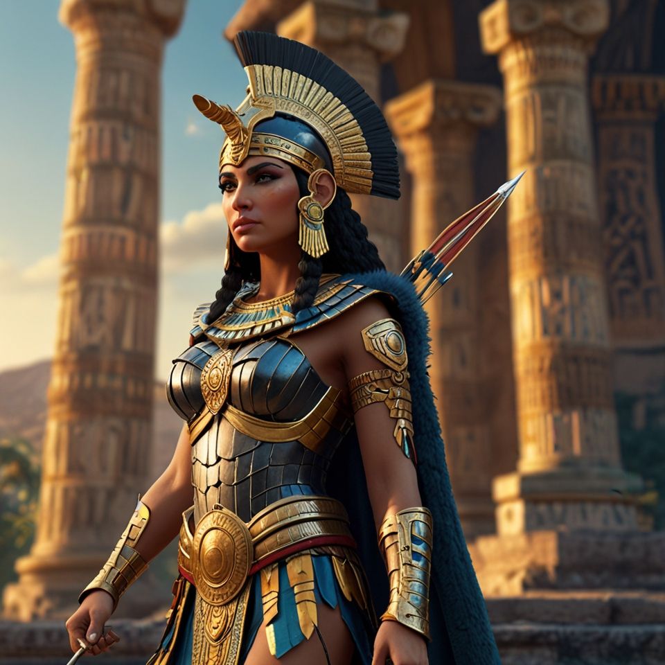 ANCIENT AMAZONIAN WARRIOR QUEEN CLEOPATRA IN FULL ARMOUR WIT...