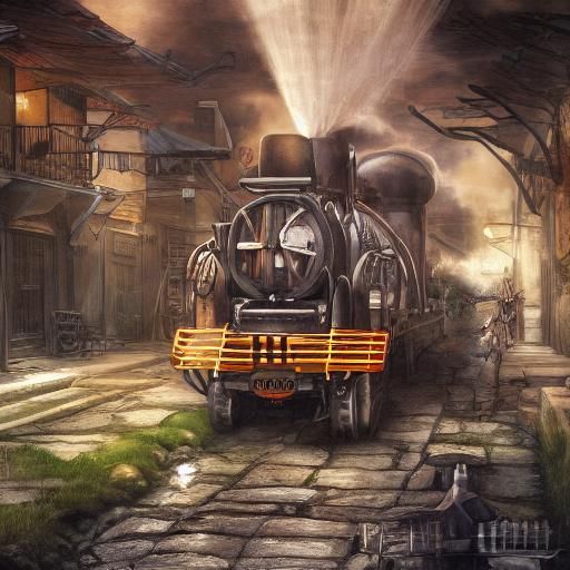 Hyperrealistic Farm Yard Feast with Steampunk Details