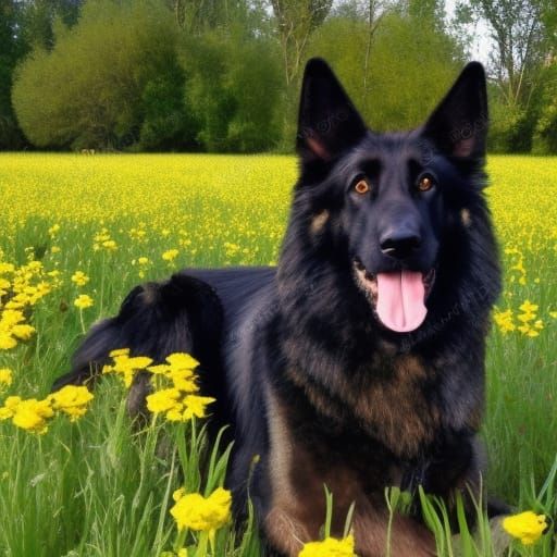 Solid black long 2024 haired german shepherd