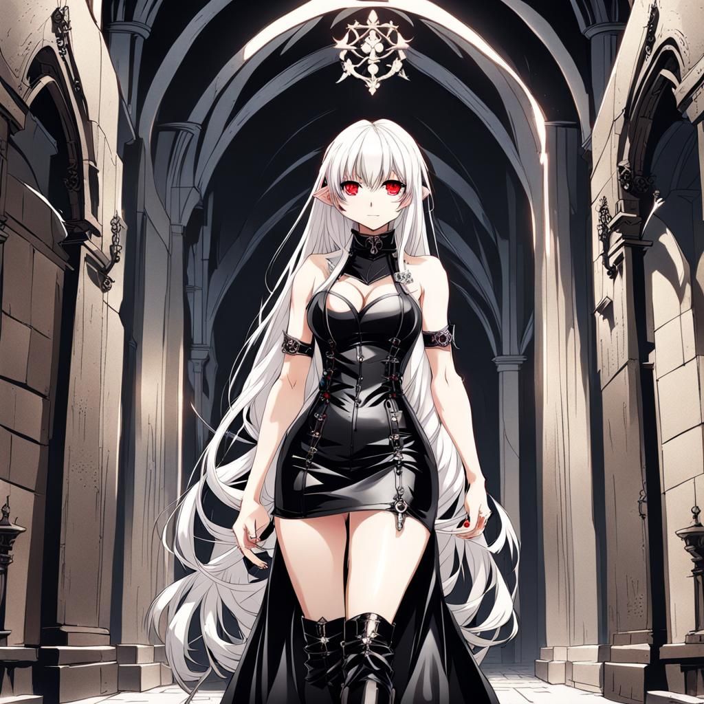 Curvy body, anime, woman, beautiful, skimpy, platinum long h...