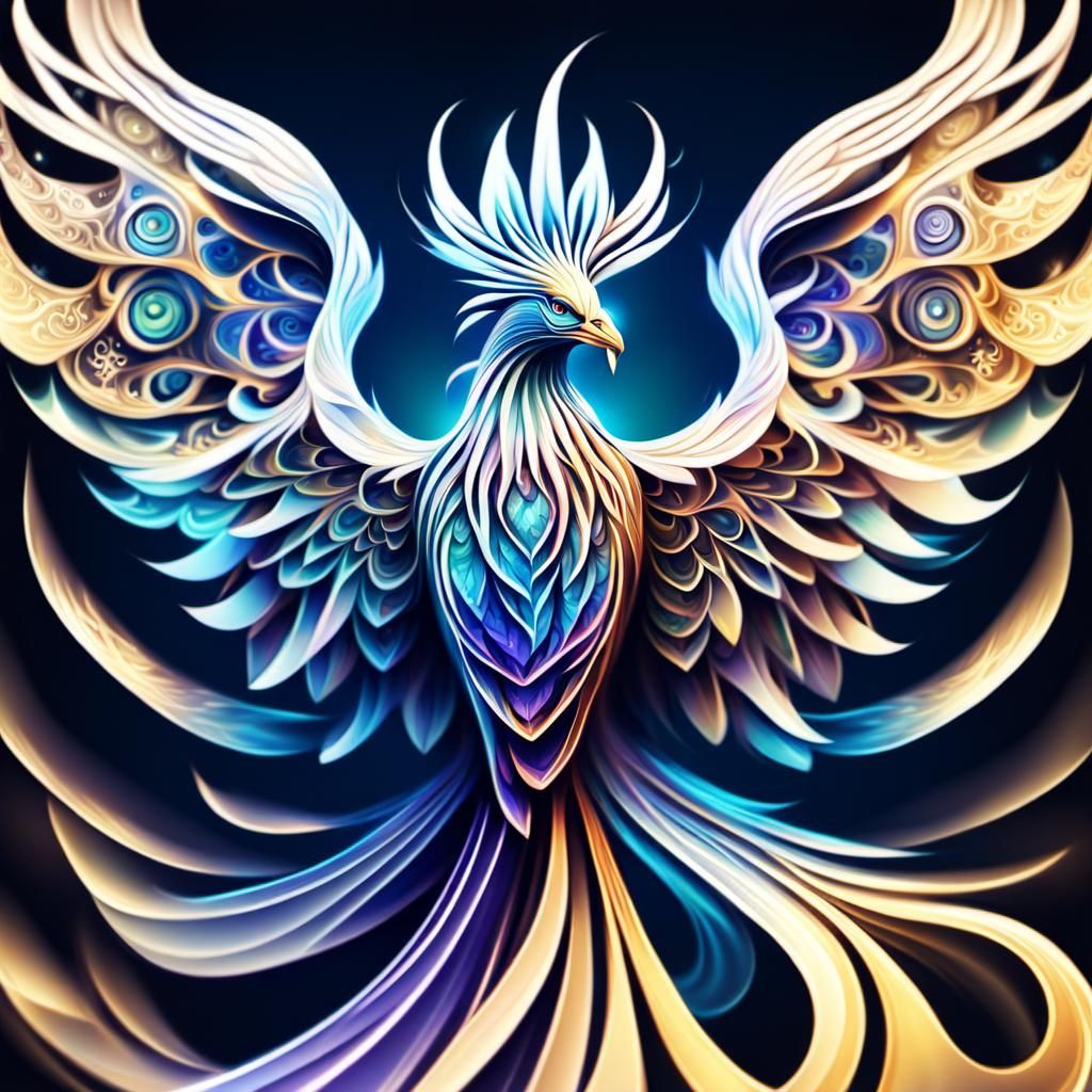Light Phoenix full body portrait abstract vector fractal, wa...