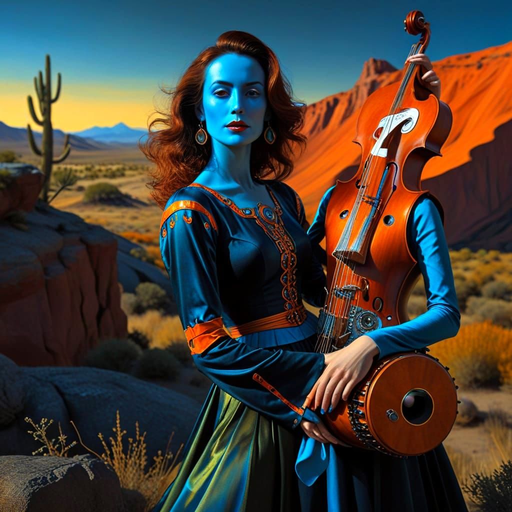 Eccentric Lady in Surreal Landscape