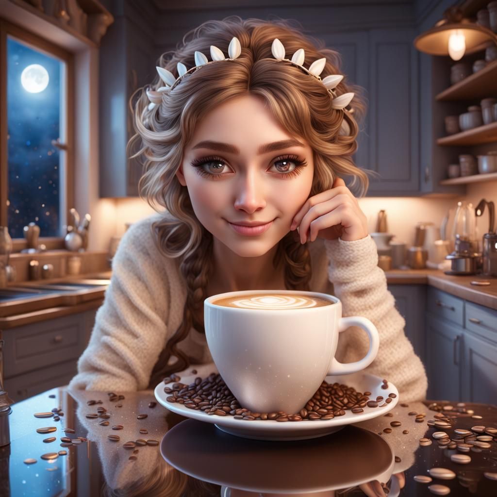 Cute Coffee Girl - AI Generated Artwork - NightCafe Creator