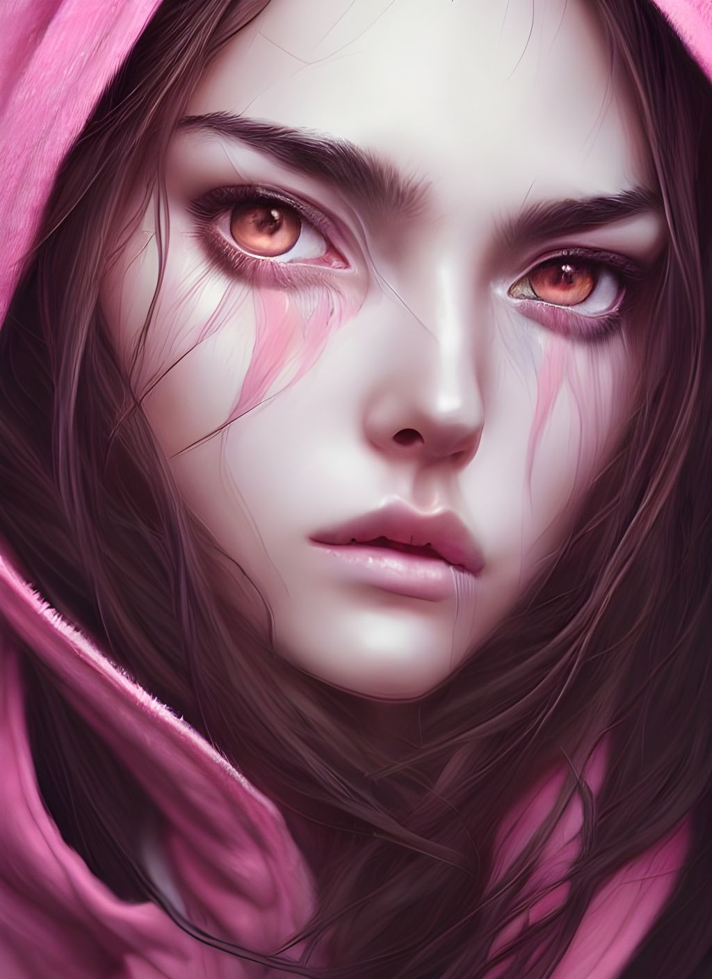 Elegant Woman in Pink Hoodie: Hyper-Detailed Digital Art