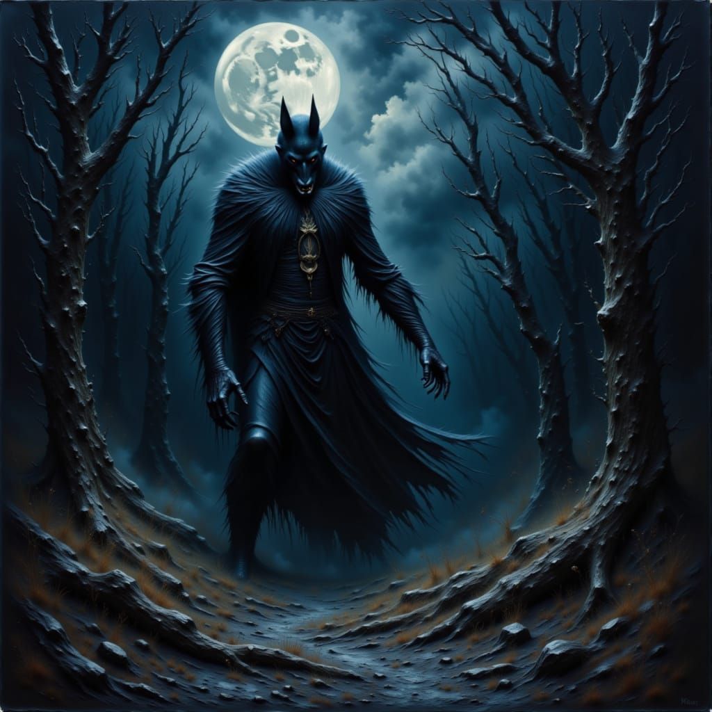 <lora:Gothic Halloween 1-1:1.0> Werewolf mid-transformation under moonlight