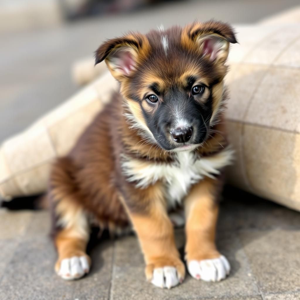 Sable Shepherd mix puppy with white paws 