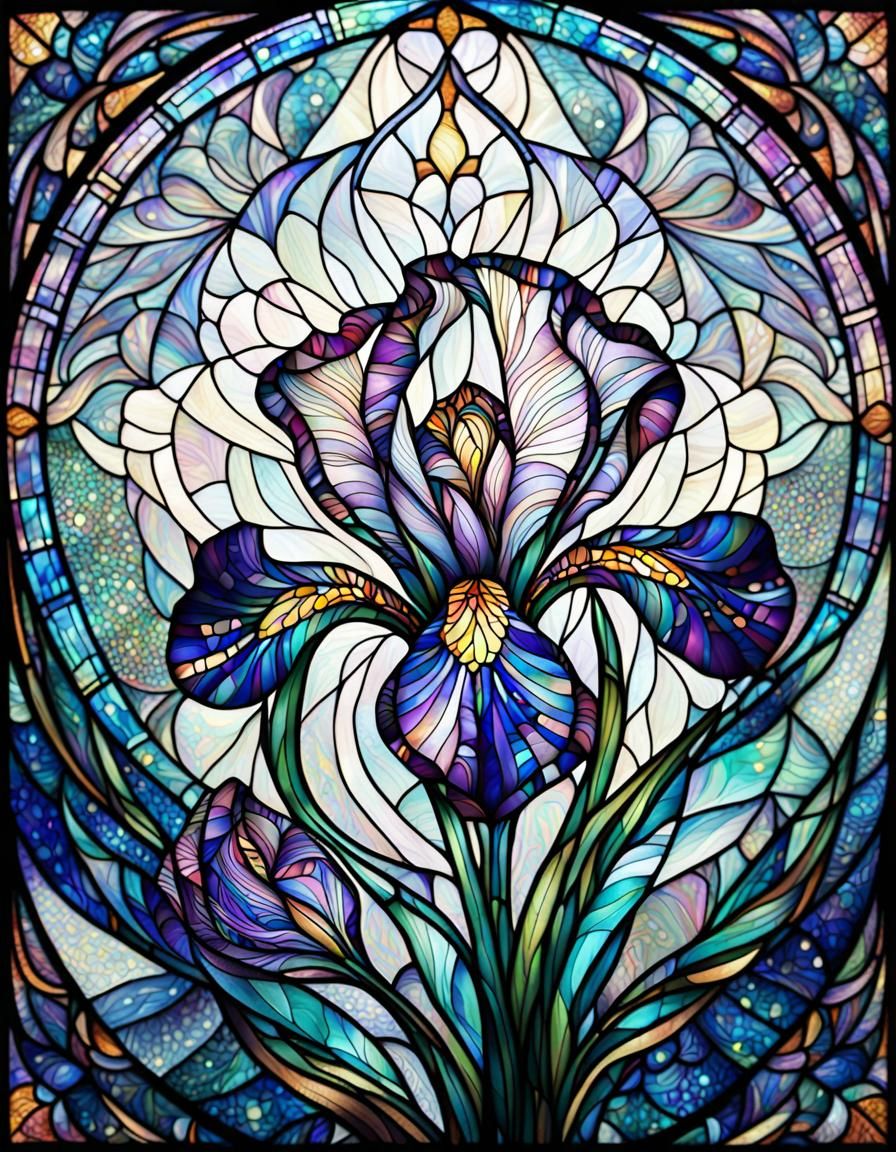 Stained glass with iris flower
