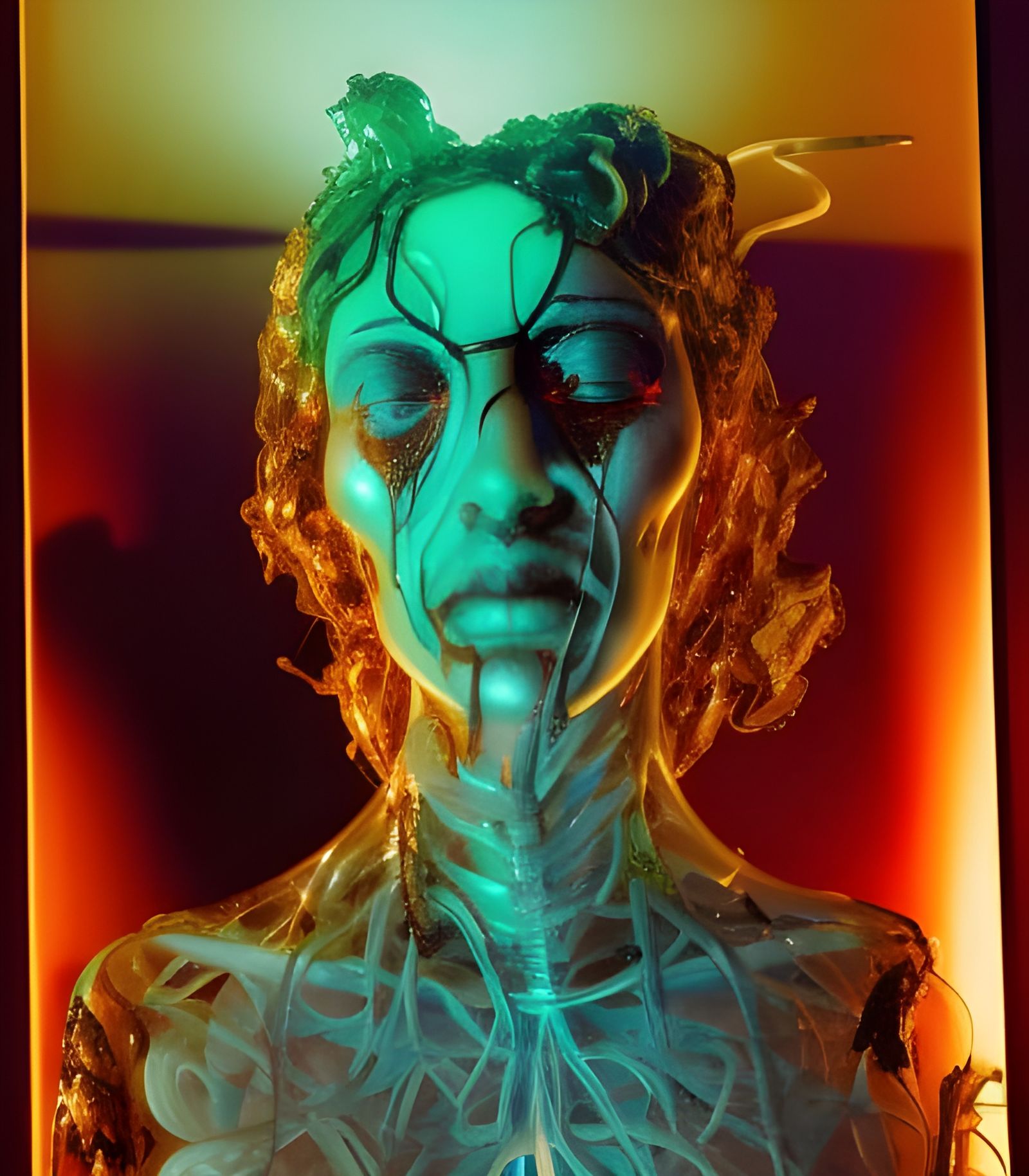 Figure Encased in Resin: Hyperrealistic Macro Photograph