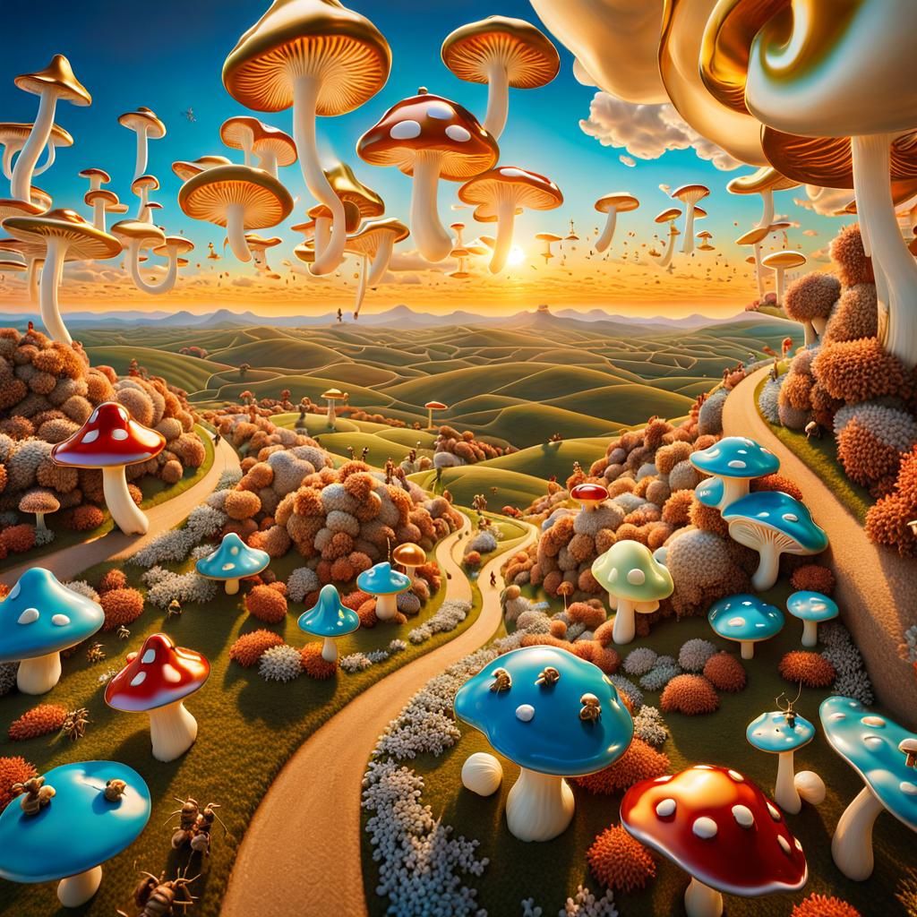 Enameled Figurines on Sky Road: Art Nouveau Aerial View