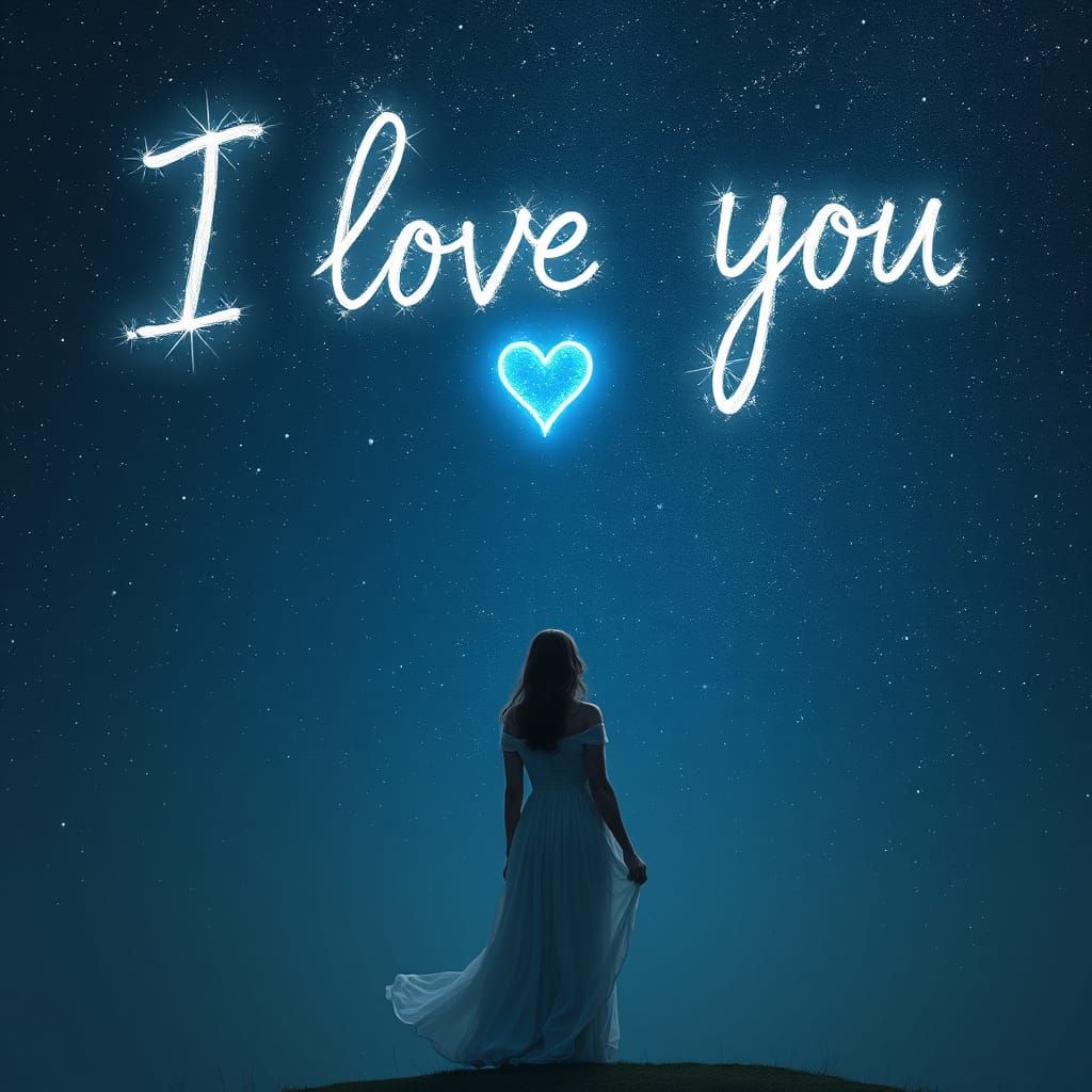 Ethereal Woman Under Starry Celestial Love