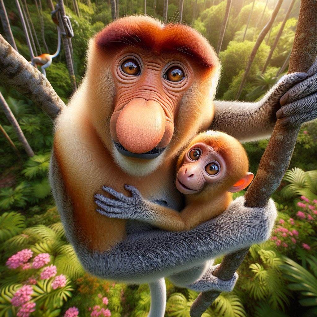 Proboscis Monkey and infant