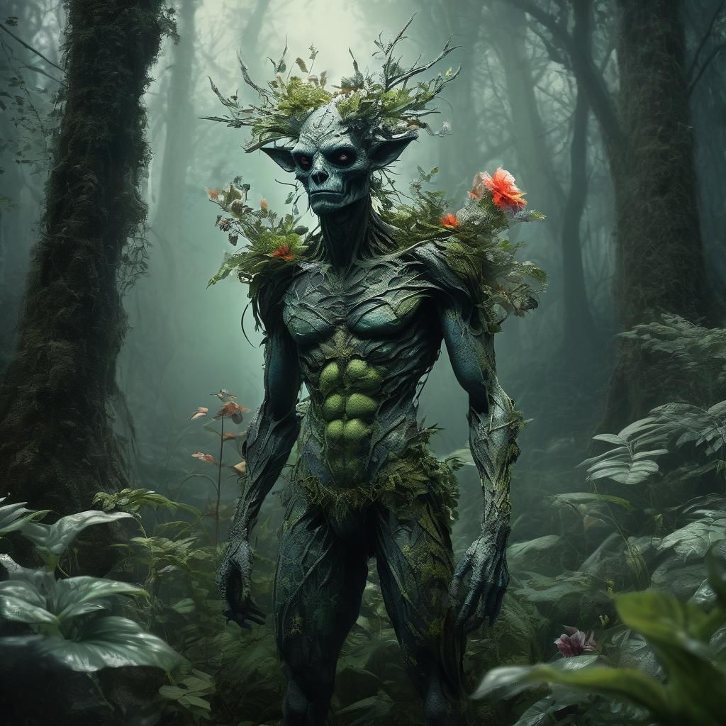 Mystical Fae Creature in Gritty Graphic Novel Art