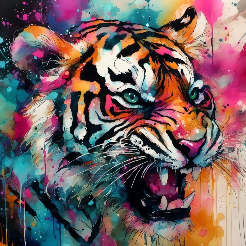 <lora:HRH-neonGrunge:1.0> neon grunge, abstract, alcohol inks, tiger cub chase, scream style