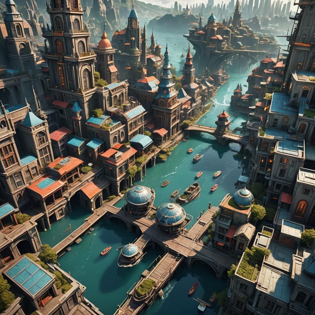 une ville futuriste sur l'eau