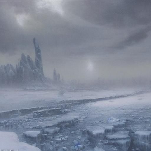 icy landscape frozen environment mid blizzard and heavy snowfall