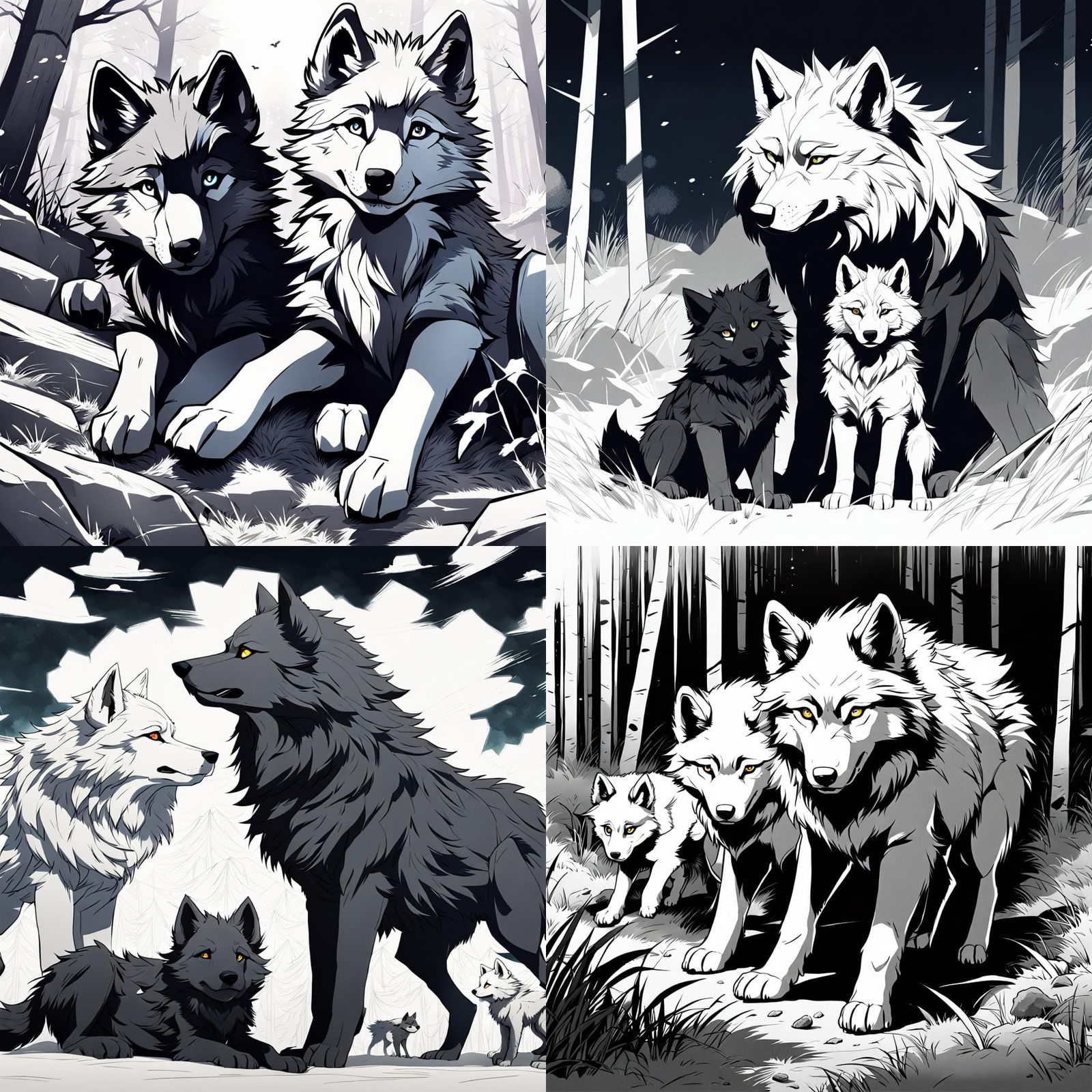 wolves in b&w