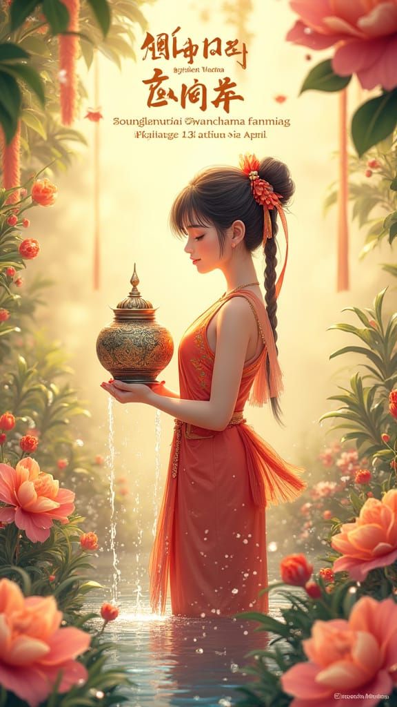 Thai Songkran Festival Poster in Vibrant Thai and Chinese