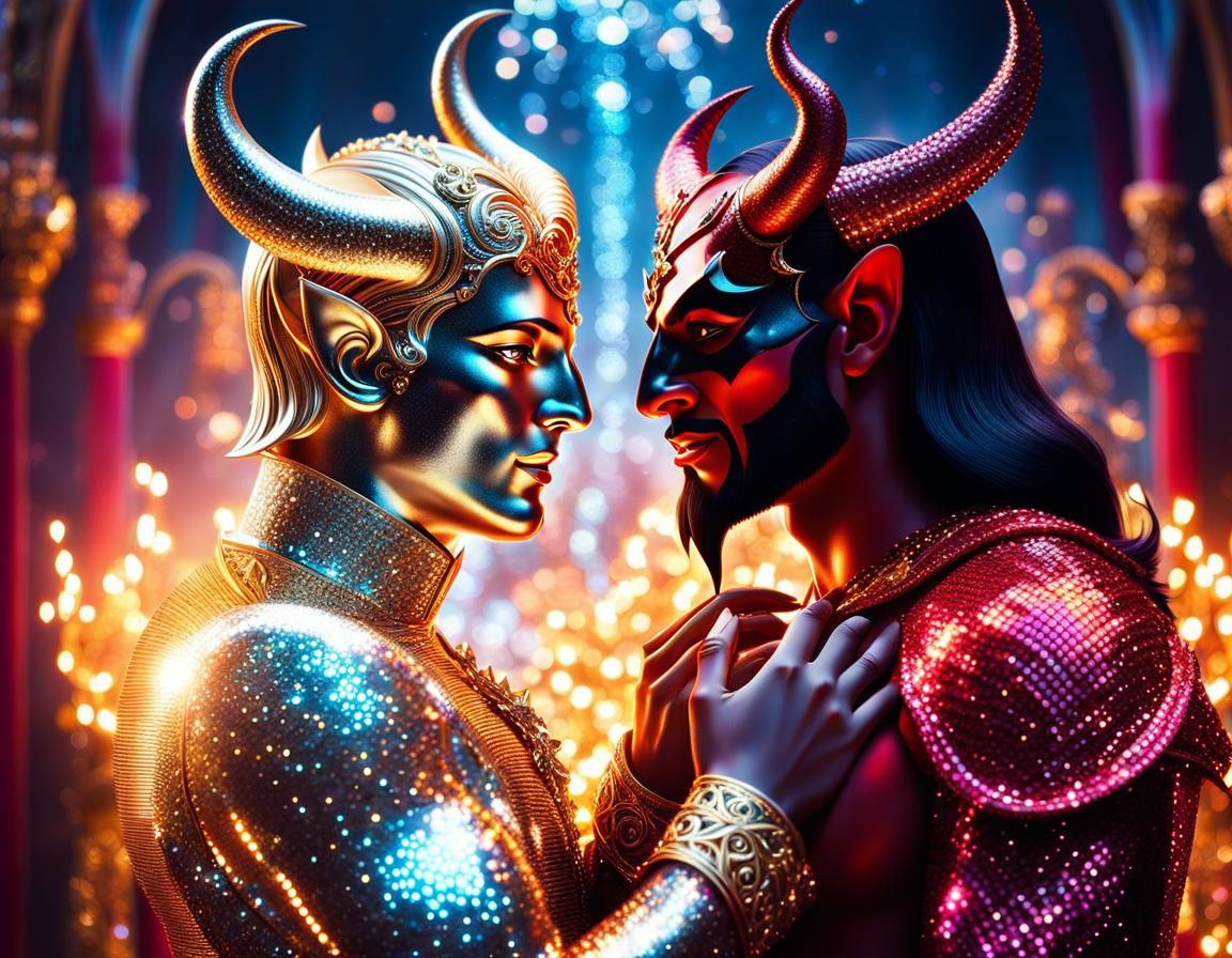 Romantic Soul-Bonding of God and Devil: Digital Art