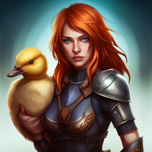beautiful, curvy red haired valkyrie / paladin with blue eye...